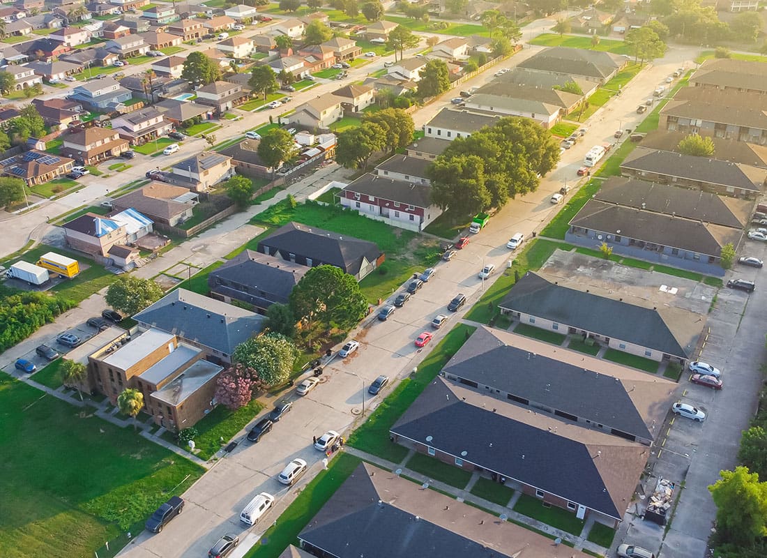 Zachary, LA - Aerial View of Louisinana Homes on a Sunny Day